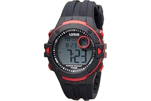 Lorus Męski cyfrowy zegarek kwarcowy z silikonowym paskiem R2323PX9, czarny, czerwony
