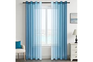 MRTREES Tende per Interni Soggiorno Moderne 2 Pezzi 140x225cm Tende in Voile Trasparenti Sfumato Blu Pavone con Occhielli per Camera da Letto Finestre Cameretta Bambini Salotto Casa