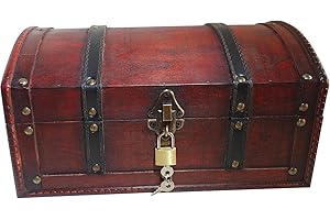 Piratskattkista trälåda från Infinimo. Förvaringslåda / presentförpackning med låsbart lock och lås med nycklar – 30 x 20 x 1