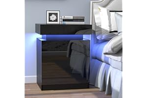 ‎LVHCMFOHM Lvhcmfohm Nachttisch Schwarz mit Led Licht, Nachttische, Nachtschrank mit 3 Schubladen und 16 Farben Beleuchtung (45x35x61cm)
