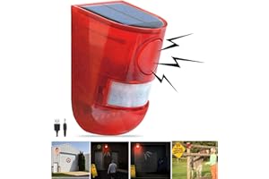 Comboss Solar de Sonido y luz de Alarma del Sensor de Movimiento 110 decibelios Sirena de Alerta de Sonido y 6LEDs Flash estroboscópico Aviso de Alarma de Seguridad del Sistema para Granja Villa