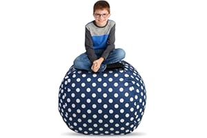 Creative QT Stuffed Animal Storage Bean Bag Chair - Stuff 'n Sit Organization for Kids Toy Storage - Large Size (33", Navy Polka Dot)