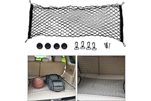 BUYGOO Rete Bagagliaio Universale della Maglia Rete Auto Elastica per Cani Flessibile in Nylon con 4 Gancio, Holder Filetto di Archiviazione Sicura dell'Automobile per Car, Van, SUV, Camion (Nero)