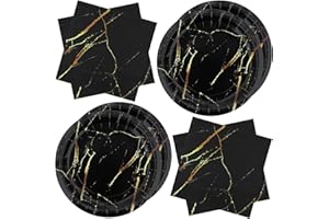 ZVK Assiettes Serviettes de fête Assiettes à dîner 40 piècese Noir Vaisselle jetable, Décoration de table pour anniversaire de mariage, Fête Nationale