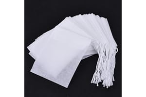 LAHVIUU Filtro Té de Papel, 200 Pcs Bolsas de Filtros para Te Desechables con Cordón, Bolsitas de Infusor Vacía para Té a Granel, Té de Hierbas, Especias y Hierbas Medicinales, 5x7cm Blanco