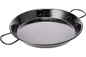 VAELLO LA VALENCIANA VAELLO - Plat à Paella en Acier Inoxydable Émaillé - Plat de Cuisson Compatible Tout Feu, Dont Induction - Poêle à Paella à 2 Poignées en Céramique - Ø 32 cm