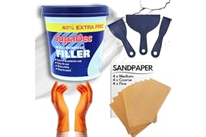 DECEX Wall Repair Kit With 1.4kg Ready Mixed Filler for Walls Holes & Gaps | 12 Assorted Sand Paper, Gloves & Plastic Filling Tools | Plaster & Wood Filler