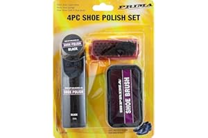 BARGAINGALORE NEW 4PC BLACK SHOE POLISH SET BRUSH SHINE POLISHING BOOTS SNEAKERS BRISTLE 75ML