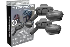 Interphone Aerial - Intercomunicador Doble para Bicicleta para la comunicación Entre 2 Ciclistas hasta 300 m, interfono Casco Bicicleta con Bluetooth para GPS, música y Llamadas, Impermeable y con