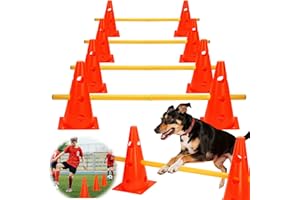 BHHTBB Agility Set Hunde Hürden Steckhürdenset Kinder, Hindernisse für Kinder Hunde Parcour zum Springen, Cavaletti Hund, 8 Kegel 32cm Höhe + 8 Stangen 80cm lang, für Trainingsübungen