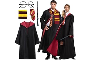 Kitimi Magic Robe, Umhang,4PCS Zauberer Cosplay Kostüm für Erwachsene,with Cape,Magic Wand,Glasses,Scarf,Tie,Halloween Wizard Costume for Cosplay,Carnival,Fancy Dress