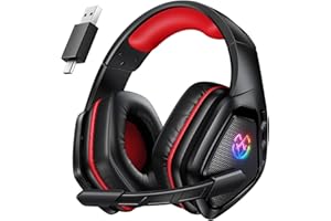 Tatybo Wireless Gaming Headset for PC Ps5 Ps4, 2.4GHz USB & Type-C & Bluetooth Gaming Headphones with Mic, 40H Battery Comfortable Gaming Headsets for Switch Laptop Mobile Mac (Black Red)