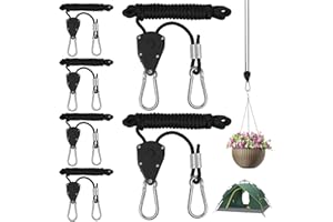VOTOKO 6 Stück Ratchet Hanger, 1/8 Zoll Verstellbare Seilratsche mit Haken, 2M Seilspanner Einstellbare Seilhaken Ratsche für Pflanzenlampe, Zimmerpflanzen, Licht, Sonnensegel, 68kg Tragkraft