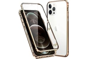 COLALA Hülle für iPhone 15 Pro Magnetische Adsorption Handyhülle Hartglas mit Vorderseite und Rückseite,Metallrahmen Case mit Eingebaut Magnet,Ultra Dünn 360 Grad Schutzhülle - Gold