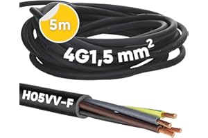 Kalitec H05VV-F - Câbl d'alimentation 4 x 1,5 mm² - 5 m - Câble en PVC pour l'intérieur - Câble électrique noir