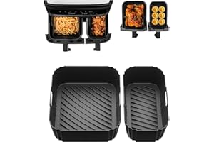 XAARMONEX Silicone Air Fryer Liner for Tefal 8.3L Dual, Air Fryer Accessories for Tefal Easy Fry 8.3L, Lakeland Air Fryer 8L, Tower T17099 5.2L/3.3L and Salter EK5729 Dual Drawer 5.5L/3.5L（2Pcs Black）