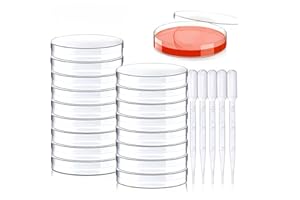 AELMIYW 20 Pcs Sterile Plastic Petri Dish Set with Lid with 5 Pcs 3ml Plastic Transfer Pipettes, (90x15mm) Sterile Culture Dishes for Lab Biology Microbiology Studies Science Fair Project