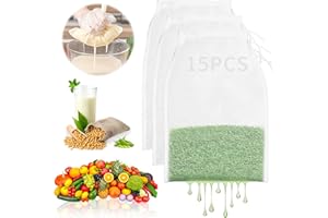 IKELY Nussmilchbeutel,15 Stück Passiertuch Wiederverwendbar,Nussmilchbeutel Bio Waschbar,Feingewebt Nylon Filterbeutel mit Kordelzug für Nussmilch Kaffee Joghurt Käse Fruchtsaft Gemüsesaft 20 × 30 cm