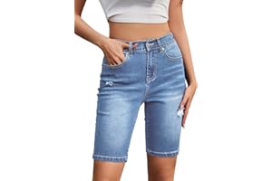 Alaster Queen Bermuda pour femme, taille haute, skinny, classique, en jean, bermuda en denim