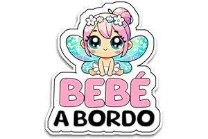BRATIKISHOP Pegatina Bebe a Bordo Coche, Pequeña Hada a Bordo, Pegatinas Coche 16 x 14 cm, Pegatinas de Bebe a Bordo, Bebe a Bordo Pegatina Coche Resistente a UV e Impermeable, Bebé Sticker