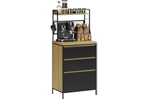HOMCOM Mobile da cucina buffet industriale con 3 cassetti, piano di lavoro, ripiano e 4 ganci, mobile a microonde per sala da pranzo, soggiorno, 60x40x132cm, legno naturale