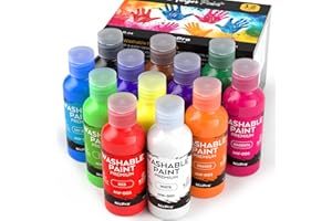 Nicpro 12 Colors Washable Finger Paint Set (2 oz, 60 ml), Non-Toxic & Baby Safe Paint for Hand and Feet, Finger Painting Art Supplies for Kids Age 3+, Preschool Learning Gifts