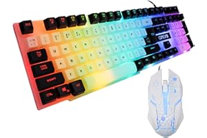 CHONCHOW Rainbow Breating Gaming Keyboard and Mouse Combo-Led Backlit Keyboard and Mouse Compatible with PC,Xbox series s,MAC Laptop.(uk layout,Classic black and white）