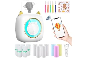 ‎ZAKVOP mini drucker für smartphone, fotodrucker für smartphone, mini drucker aufkleber, Bluetooth tragbarer thermodrucker für iOS und Android, mini drucker 300DPI für Journal, Notizen, Liste, Memo - weiß