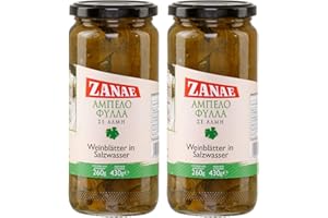 ‎JASSAS GRIECHISCHE FEINKOST Zanae Weinblätter in Salzwasser natur 2x 430g Glas | Spezialität aus Griechenland | +20ml Jassas Olivenöl