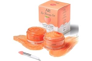 ANAI RUI ANAiRUi Kit de soin pour les lèvres - Masque hydratant de nuit pour les lèvres et gommage sucré exfoliant pour les lèvres (Pêche + Collagène)