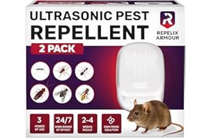 REPELIX ARMOUR Indoor Ultrasonic Pest Repeller – Pack of 2 – Covers 140m² per Device – 3 Modes – Repels Mice, Rats, Spiders, Mosquitoes, Ants, Bugs & Flies