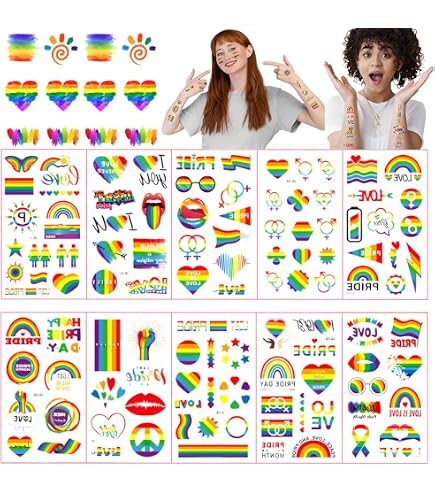 10 Fogli Tatuaggi Temporanei Arcobaleno LGBT Gay Pride - Adesivi Impermeabili Per Corpo, Viso E Oggetti
