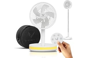 VENTY Portable Fan - Wireless Battery Operated, 48HR Run Time 16000MAH Battery, Oscillating Rechargeable Fans, Remote Control & LED Lighting, Folding Telescopic Camping Fan (White with Case)
