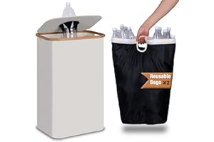 efluky 100L Poubelle Recyclage, Collecteur de Bouteilles Consignées avec Couvercle, Poubelle de Recyclage avec Trou, Rangement de Bouteilles Consignées avec Deux Sacs de Transport