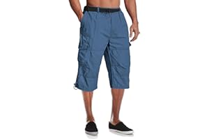 MAGCOMSEN Mens Cargo Shorts Casual 3/4 Length Baggy Combat Trousers Elasticated Waist with Multi Pockets