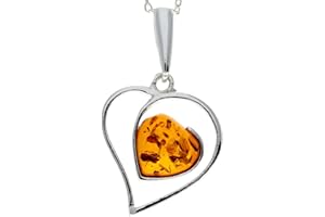SILVERAMBER JEWELLERY Genuine Baltic Amber & Sterling Silver Large Heart Pendant without Chain - GL246