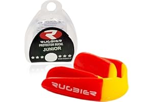 Rugbier - Protector Bucal Classic para Rugby - Talla Niños hasta 12 años - Unisex - Protector Dental Deportivo Junior - Modelo Rojo Amarillo