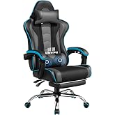 Yaheetech Gaming Chair with Massager Office Chair with Footrest Grey | Ergonomic Office Chair, Lumbar Support and Height Adju