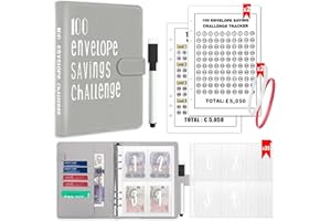 ROYAYA A5 Money Budget Binder, 100 Envelope Saving Challenge, Money Saving Wallet Money Organizer Envelopes Budget Planner with Pen & Tracker, Cash Stuffing Budget Wallet for School Home Office Travel Diary