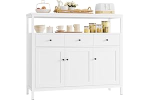 ‎FIRFURD FirFurd Kredens, szafka kuchenna z 3 szufladami, 3 drzwi, komoda kuchenna, szafka bufetowa do kuchni, salonu, jadalni, regulowana półka, 108x38x98.5cm, biały