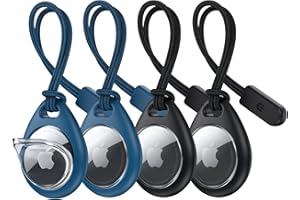 UNBREAKcable 360° Protective Case for AirTag, 4-Pack AirTag Holder with Strap [Fit Tightly Design] [Easy to Install] [Hold Air Tag Securely] Keychain for AirTag TPU Case with Nylon Strap(Black&Blue)