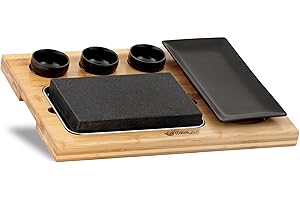 Mahlzeit Set pietra lavica | Set con pietra calda, piastra e pratica tavola di legno di bambù | Steak Stone, Steak Stone, Hot Stone Steak, Grill Stone