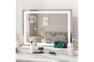 YU YUSING Espejo Maquillaje con Luz, 58 x 48cm, 3 Modos Iluminación Regulables, Espejo Tocador, Espejos de Mesa, Controles Táctiles, Cargdor USB, 10X, Vanity Mirror Tocador Dormitorio, Rectangular