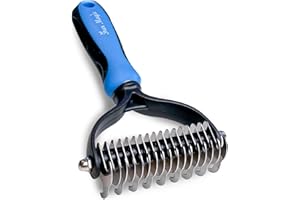Fur Magic Dematting Comb for Dog & Cat – Pet Deshedding Tool for Removing Loose Undercoat, Knots, Mats – Dog Brush for Grooming – Dual Sided Undercoat Rake