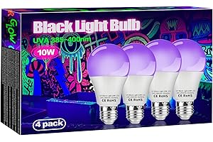 dystaval Lot de 4 Ampoule de Lumière Noire 10W, E27 UV LED, Lampe Violette, 100-240V, Ultraviolet 395nm UVA, Éclairage Pour Effet Maquillage Fluo Halloween Soirée Peinture Noël Disco DJ Anniversaire