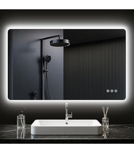 EMKE LED Badkamerspiegel 60x50cm, Frameless, Touchschakelaar, Anti EMKE LED Badkamerspiegel 60x50cm, Frameless, Touchschakelaar, Anti