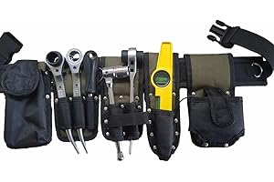 BBI LTD Scaffolding Nylon Olive Green Tool Belt.| Padded Work Belt | Tape Level Holder | Ratchet Spanner Frog | Podger Pocket | Mini Tool Pocket | Lanyard Rings D Loop