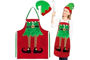BETESSIN Weihnachtsschürze Rot Weihnachten Schürze mit Weihnachtsmütze Kochschürze Polyester Deko Schürze für Weihnachten Kostüm Damen und Herren, Karneval, Fasching, Mottoparty usw.
