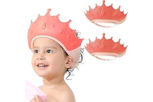 FUNUPUP 2 Stück Duschhaube Kinder Baby Verstellbare Krone-Form Haare Waschen Kinderschutz Schild Shampoo Schutz Baby-Visier für Augen und Ohren, Rosa Krone