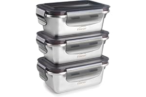 LACOR - 64623 - Set 3 Recipientes para Alimentos Ecoinox, Acero Inoxidable 18/10, 260 ml, Apto para Microondas, Horno, Congelador y Lavavajillas, Hermético, 4 Cierres de Clip, BPA Free